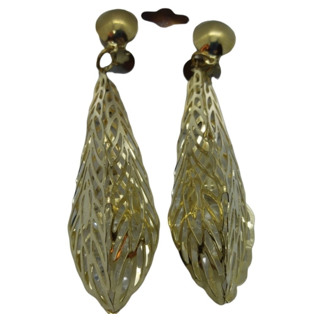 Intricate laced gold leaf earrings with pearl floating openwork